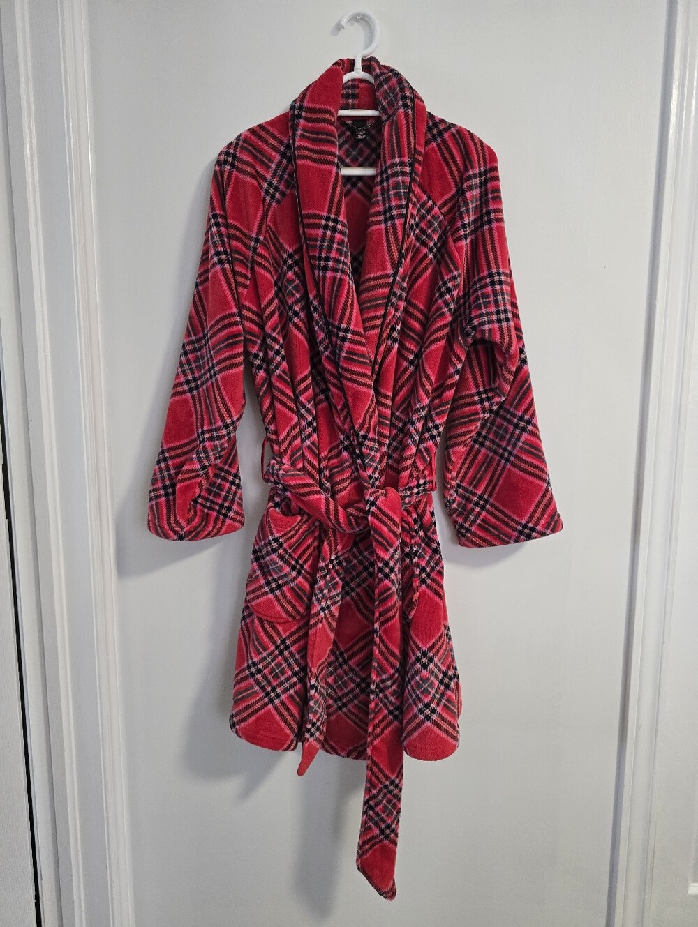 Victoria's Secret Red Plaid Fleece Robe M L Size